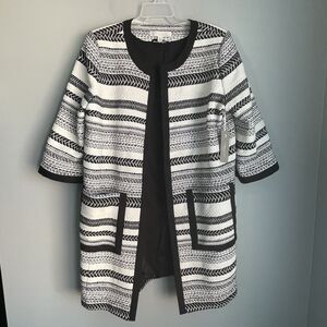 NEW Nordstrom Emerson Rose Long Jacket Blazer Coat XXL Black Ivory Herringbone